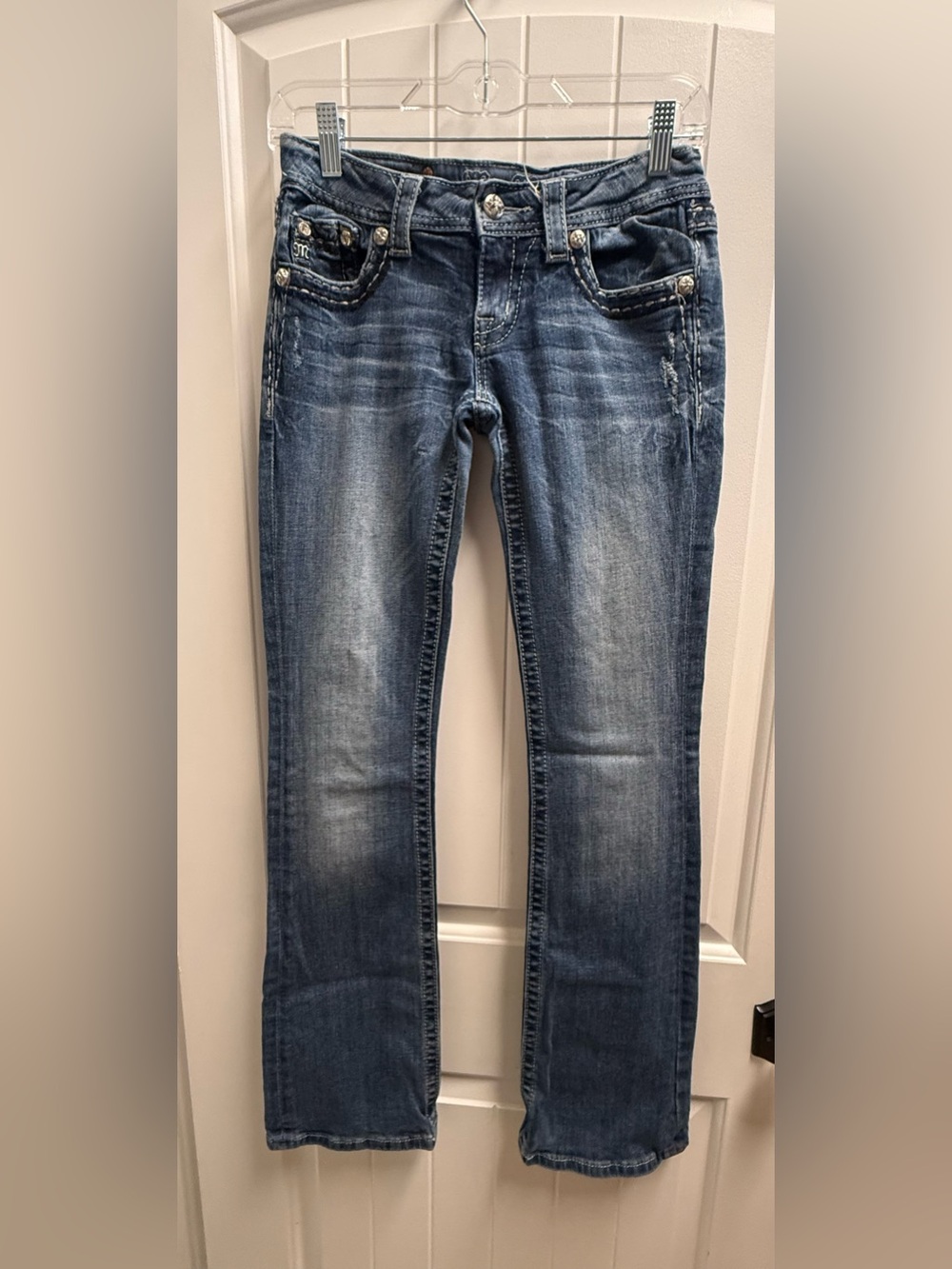 Buckle Miss Me Jeans Dark Wash Stretch Denim Bootcut Embellished Women’s Size 26